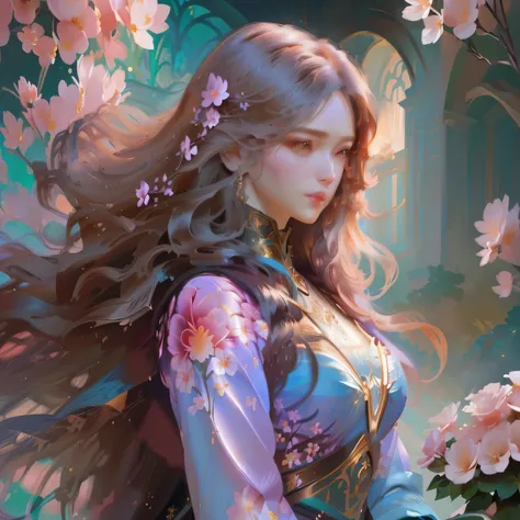 a woman with long hair standing in front of a bush of flowers, beautiful digital artwork, beautiful digital illustration, ig model | artgerm, artgerm. anime illustration, beautiful character painting, ross tran 8 k, beautiful digital painting, fantasy art ...