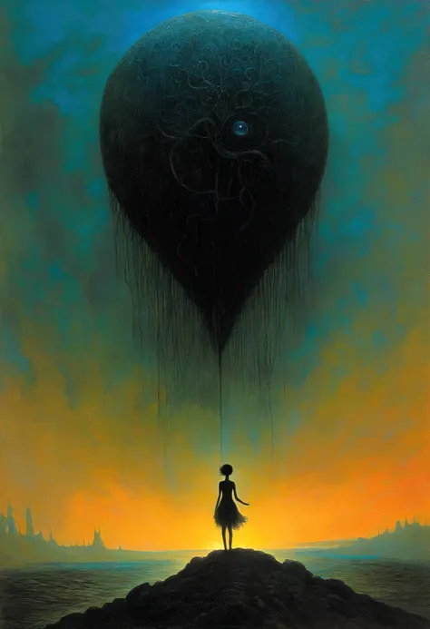 Mythical creatures, author：Zdzislaw Beksiński、black、girl