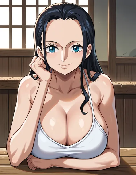 score_9, score_8_up, score_7_up, source_anime, best quality, clear face, 1girl, nico robin, black hair, long hair, blue eyes, la...