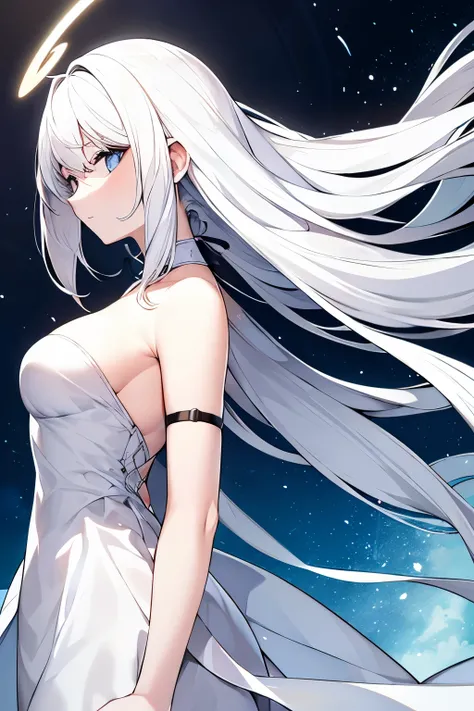 A white female with white hair and a white halo