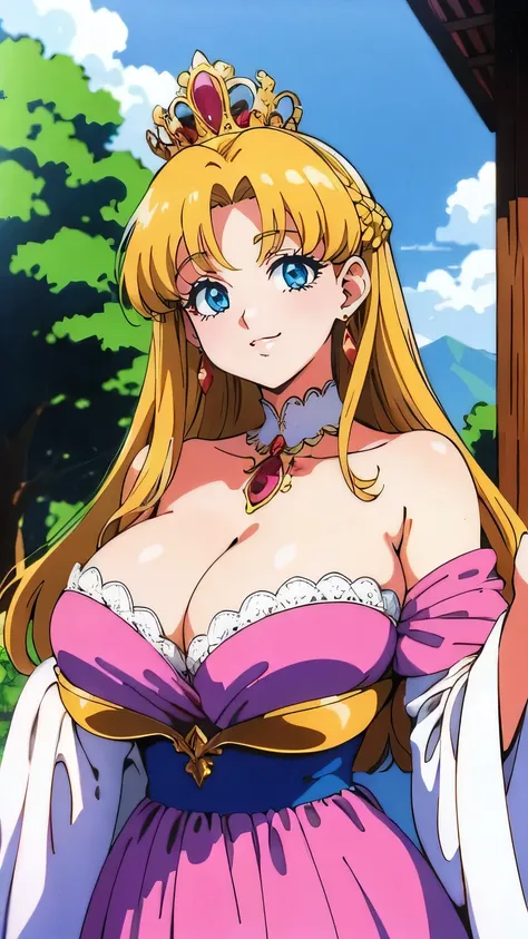 Highest quality，masterpiece，Ultra-high resolution，（Realistically：1.4），One girl，shoulder，Detailed eyes，Captivating big ，Looking at the camera,Very delicate skin，(Huge cleavage)，Palace-like、( Queen)，(Robe Dress)，Laugh heartily，(Saggy breastature Woman、Perfec...