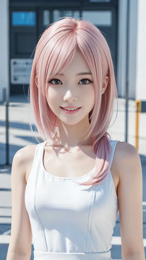 A woman with pink hair and a white dress, Anime realism style, Unreal 5. RPG Portrait, cgsociety portrait, Realistic art style, Smooth anime CG art, Photorealistic Anime Girl Rendering, Realistic anime 3D style, Loss Draw 1. 0, Realistic 3D animation, ArtJ...