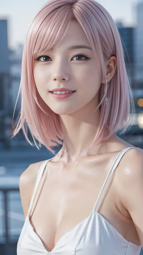 A woman with pink hair and a white dress, Anime realism style, Unreal 5. RPG Portrait, cgsociety portrait, Realistic art style, Smooth anime CG art, Photorealistic Anime Girl Rendering, Realistic anime 3D style, Loss Draw 1. 0, Realistic 3D animation, ArtJ...