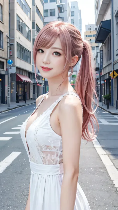 A woman with pink hair and a white dress, Anime realism style, Unreal 5. RPG Portrait, cgsociety portrait, Realistic art style, Smooth anime CG art, Photorealistic Anime Girl Rendering, Realistic anime 3D style, Loss Draw 1. 0, Realistic 3D animation, ArtJ...