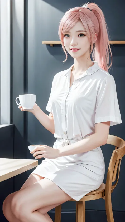 A woman with pink hair and a white dress, Anime realism style, Unreal 5. RPG Portrait, cgsociety portrait, Realistic art style, Smooth anime CG art, Photorealistic Anime Girl Rendering, Realistic anime 3D style, Loss Draw 1. 0, Realistic 3D animation, ArtJ...