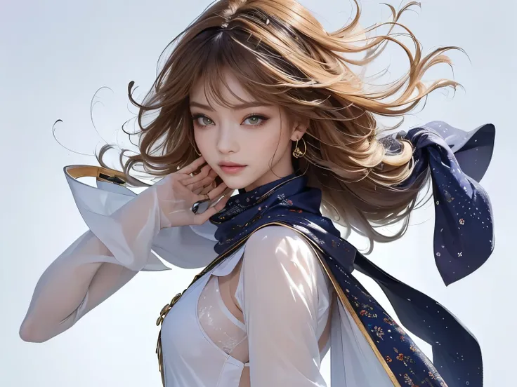 highest quality, Very detailed, masterpiece, Two women posing,(((Perfect female body))),Very beautiful face, Very beautiful body,Gentle expression, Very beautiful eyes,(Perfect Makeup:1.1),Fashion Model,Cyberpunk Fashion,Curly Hair,Shaggy Hair, (Gray and p...