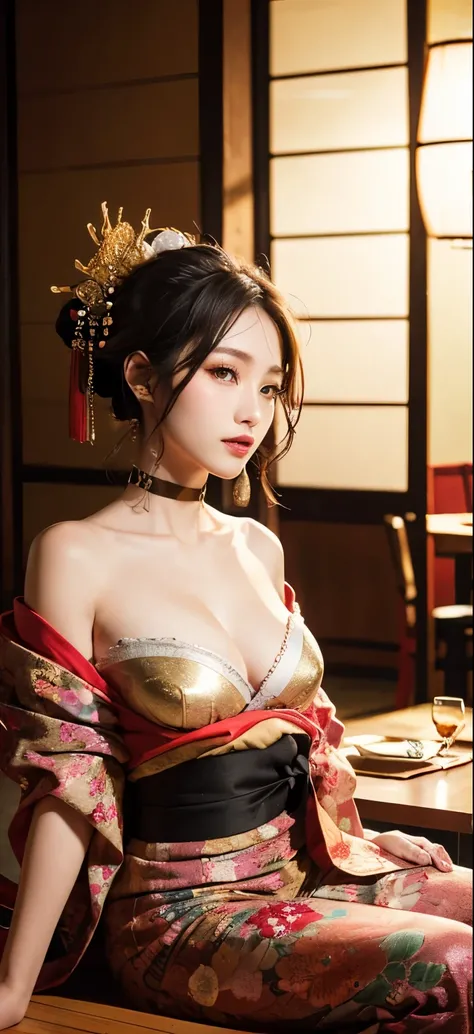 oiran、More than one person、((Three women:1.5))、Three people lined up、On the chest、tattoo、Clothes got wet、Hair tied up、Full body photo、Sexy Face、short hair、 A look of complete lust、(((masterpiece)))、((Highest quality))、((超Realistic)),Very detailed、The perfe...