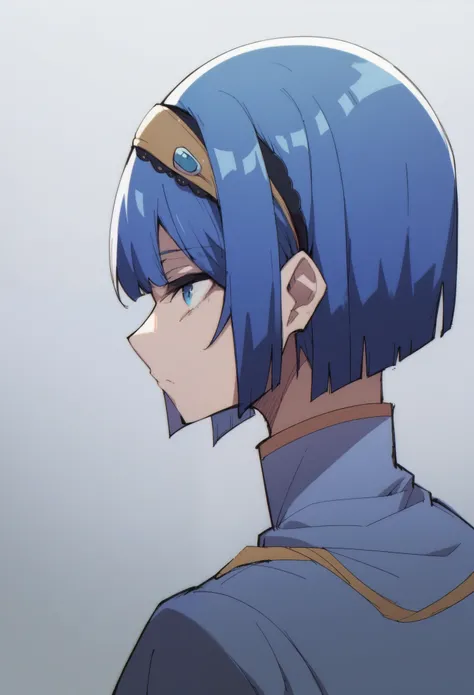 blue hair,blue eyes,short hair,jewelry hairband, short hair, bob cut
