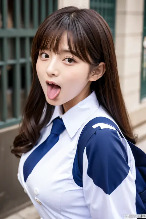 Sticking out tongue,Open your mouth,Korean,tits,uniform