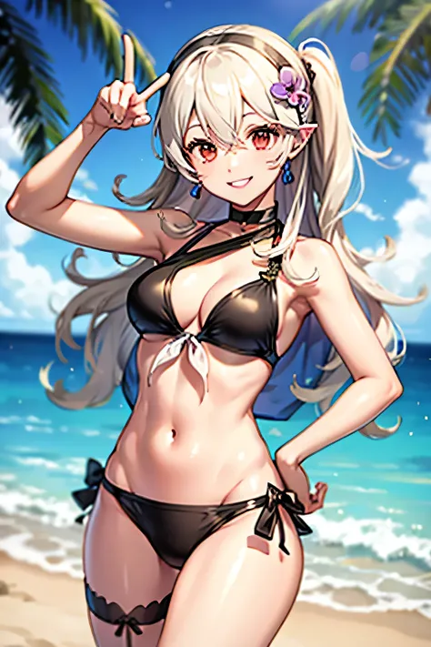 Swimwear,smile,peace sign