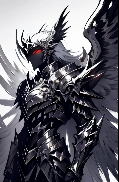 angel with large wings of dark armor