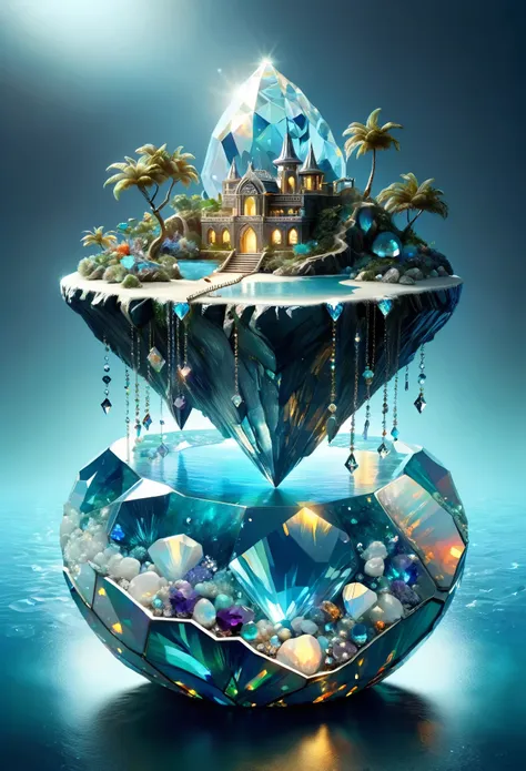 mysterious island, fantasy, concept art,
a shiny island made of diamonds, opals and other minerals used to make jewellery,