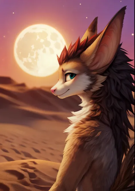 [by Somanyfangs, by Mamaduo:by Silverfox5213:0.5],
feral solo (yinglet:1.25), standing,
(side view, half-length portrait, looking at viewer),
sand, (desert, dune, large moon, afterglow, pink sky, moon light),
BREAK,
masterpiece, best quality, ultra realist...