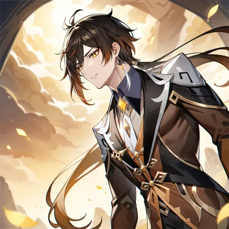 (best quality,4k,8k,highres,masterpiece:1.2),1boy, zhongli_/(archon/)_/(genshin_impact/),male focus,ultra-detailed,realistic,(dsmile:0.5) guweiz, intense gold eyes,mature_male, narrow_waist,full body, by carnelian, cel shading, fantasy china background, li...