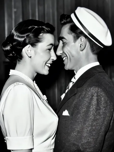 Black and white 1950s European couple photo, very high quality