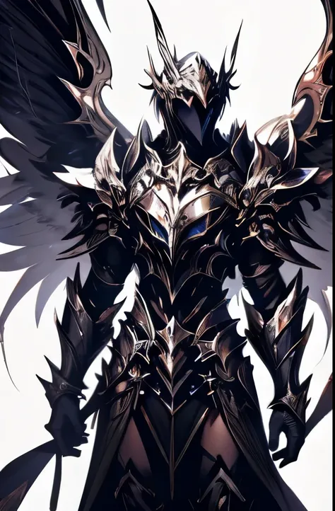 male angel with large wings of dark armor