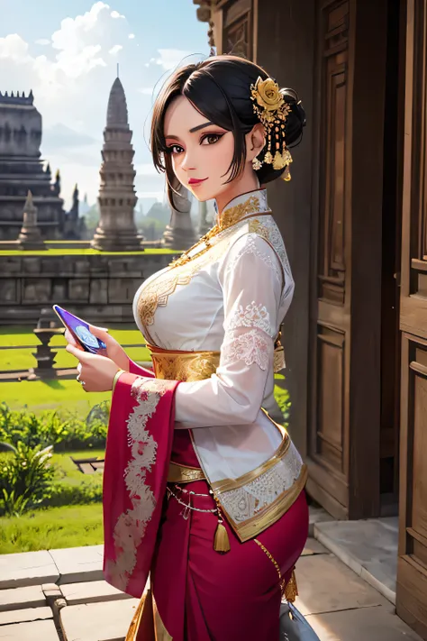 woman with javanese kebaya attire, in Prambanan Temple