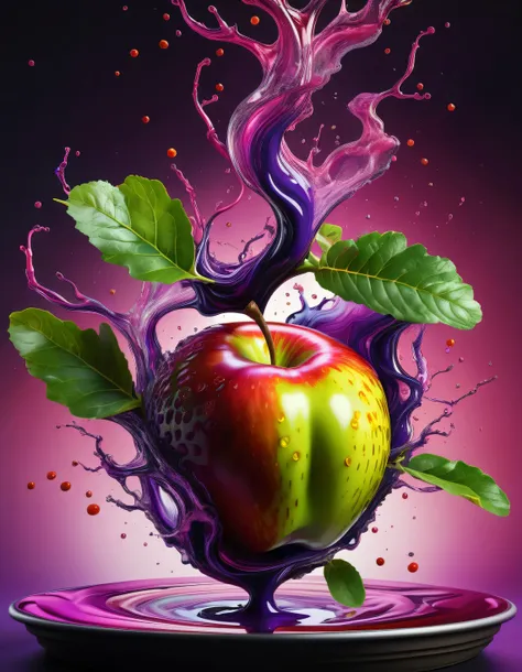 hyper detailed masterpiece APPLE, dynamic, awesome quality,floating  liquid plant DonMW15pXL, ral-passion fruit 