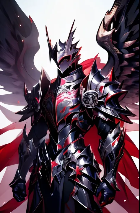 male angel with large black armor wings