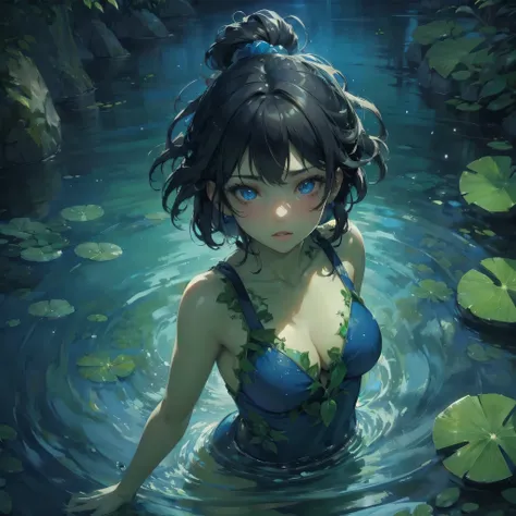  masterpiece, (textured skin), best quality, gorgeous beautiful, (a beautiful girl,Kappa,japanese water element),detailed clothes,large breasts,narrow waist,, (beautiful face), cinematic lighting, (fantasy anime art ),