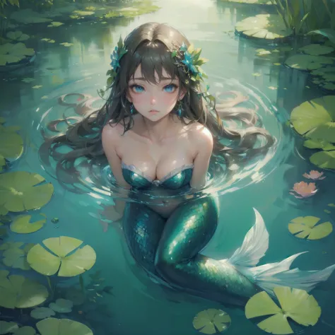  masterpiece, (textured skin), best quality, gorgeous beautiful, (a beautiful girl,mermaid),detailed clothes,large breasts,narrow waist,, (beautiful face), cinematic lighting, (fantasy anime art ),