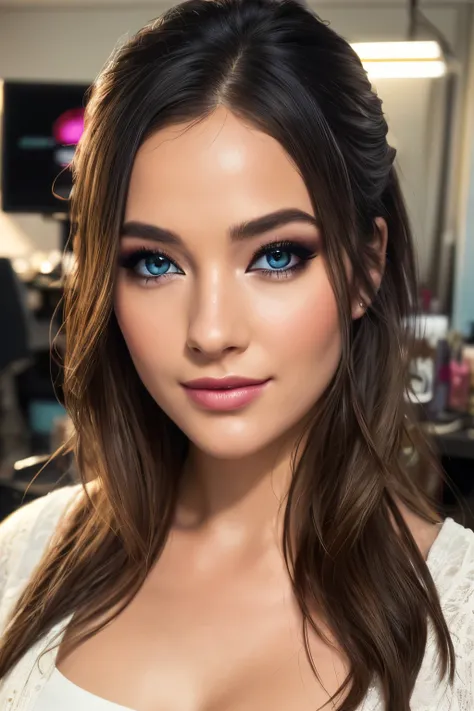 (best quality,4k,8 K,a high resolution,masterpiece:1.2),ultra-detailed,(realistic,photorealistic,photorealistic:1.37), I am you, You are me, shy smile, Makeup artists do makeup for celebritieasterpiece:1.2), best quality, masterpiece, a high resolution, or...