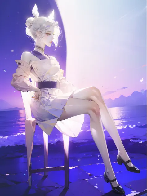 1 girl，Shimizu，Blue Butterfly，Pure white gauze skirt，shining，Sitting in the air
