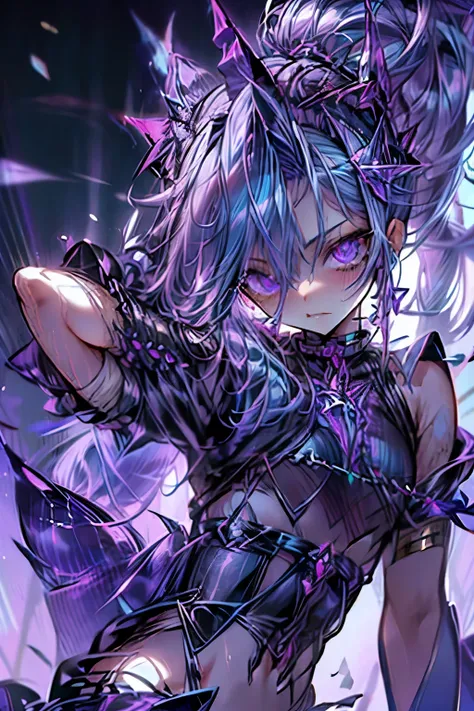 High resolution, masterpiece, Highest quality, One boy、Girlish、Painful expression、Blue glasses、Purple Hair、light blue、Gradation、Odd Eye、sadist、20 years old、headphone、adult、pantagic、god々Shii、Demon King、music