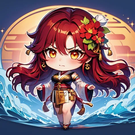 Chibi character pixel art, ((xian mei)), 1 girl, long red hair, standing, Chibi style, shapely breasts, high quality pixel art, Gege Akutami, photography, beautiful, colorful, realistic, masterpieces, top quality, best quality, official art, beautiful and ...