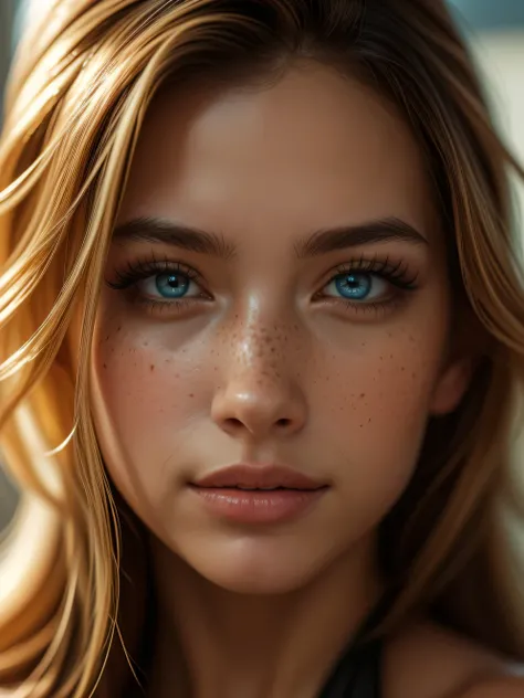(((ultra realistic))) A close up Photo, masterpiece, top quality, (Ultra detailed face and eyes:1.3),1 divine goddess, 1 american teen girl with freckles, looking from side, astonishing beauty, ultra beautiful cat eye makeup, seductive smile, seductive que...