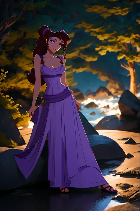 NSFW. 1girl, (nude), long and elaborate hair, ((purple eyes)), jewelries, ((Cast light magic)), on a rocky beach, Volumetric lighting, best quality, masterpiece, Realistic, perfect anatomy, (Strong cinematic lighting), impressionist details, intricate deta...