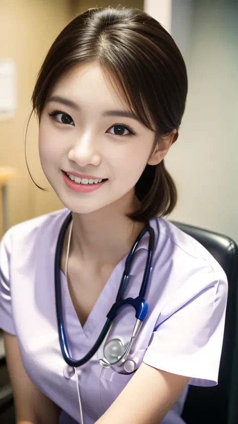 (Ulzzang-6500-v1.1, masterpiece, highest quality:1.3, ultra-detailed 8k:1.2, hyperrealistic:1.35, raw photo:1.2, highest quality, high resolution, wallpaper, realistic, dramatic, realistic painting art by midjourney:1.3, 1 nurse, 28yo, white nurse uniform,...