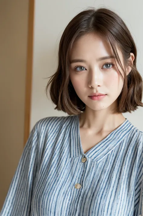 ((Highest quality, 8k, masterpiece :1.3)), One girl, Beautiful woman with slim abdominal muscles :1.3, (Random Hairstyles, Huge breasts :1.2), Casual clothing :1.2, indoor, Highly detailed face, Fine grain, double eyelid、Japanese women