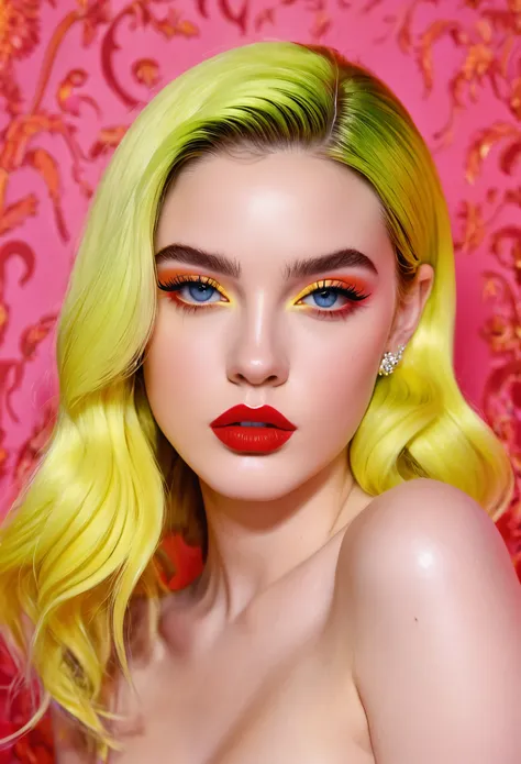 detailed portrait Photo of a beautiful 20yo woman who is an instgram influencer, detailed rich background by Miles Aldridge