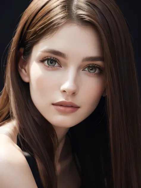 Close up portrait of very long-haired woman in transparent black dress, Portrait of Sophie Mudd, Attractive girl, Very beautiful face, Brown Hair Girl, Anna Nikonova, Also known as New Milky, Beautiful Model girl, Gorgeous and attractive face, Beautiful, r...