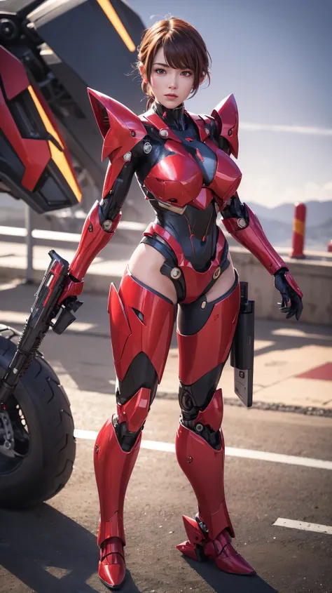 Rough skin, Very detailed, Advanced Details, high quality, 最high quality, High resolution, 1080P, hard disk, beautiful,(Arcee),beautifulサイボーグ女性,Bright red mecha cyborg girl,BATTLE MODE,Mecha Body Girl,she&#39;Wearing futuristic Transformers mecha,Woman war...