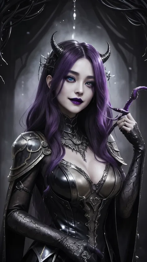 Esoteric arachnids lady, Spider Queen Elise, League of Legends, Esoteric arachnids, Combat Stance, ( body formed from metallic mauveine and metallic black liquid metallic paint twisting into a beautiful interpretation of the female figure), length, Sharp F...