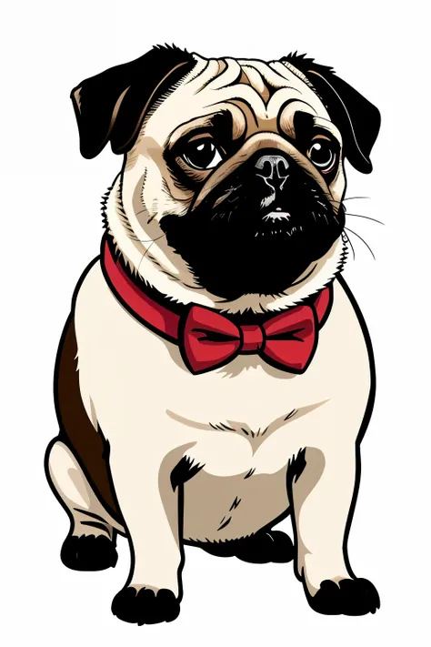 pug,bow tie,White background,Simple,Cartoon Style,Cartoon pictures,draft,carhartt icon