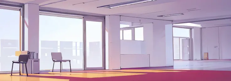 Quality first, Masterpiece in detail, Rich details, 8k, An Empty Office, There is no furniture in the office, No People, No Chair, Clear and straight line style, Rich in color, Rich light and shadow, comic style