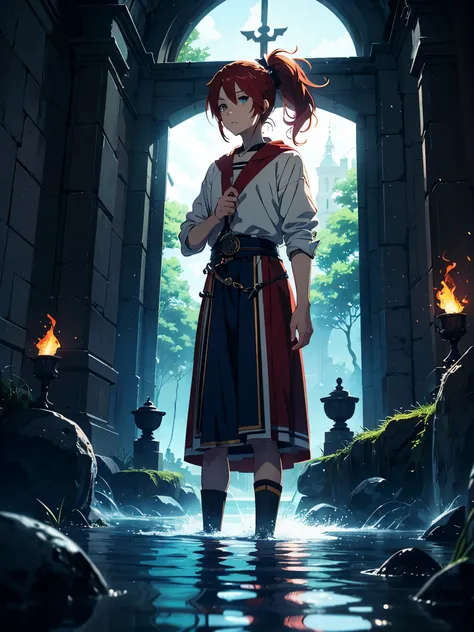 Light. mystical. Elegance. Schlosshalle. God. Magic. magic. Runesschrift. Runes im Himmel. Runes. pigtail. Ponytail. More anime style. blue flames. 2d. flatter. anime style. Viking clothing. soft. More anime. Standing in a lake. More anime. More 2d. Clean....