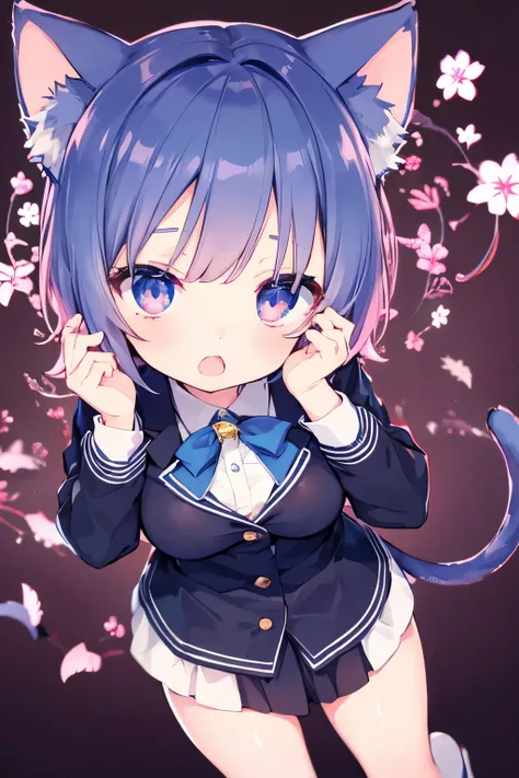 NSFW,Navy uniform、Elementary school girl、7-year-old girl,Transparent pink short hair、Big Mouth、Very beautiful and Shining Eyes、Shining Eyes、1 Girl、Large Breasts、Cat ear、