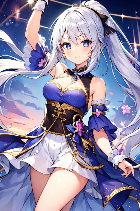 1 girl、Silver Hair、ponytail、Fantasy dancer&#39;s outfit、Orange decoration、accessories、Expose、Bigger breasts、