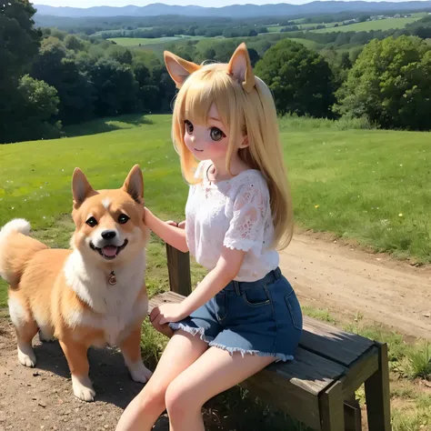 Corgi girl countryside scene