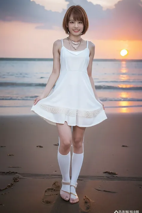 (Embracing each other with my boyfriend on the beach、Standing watching the sunset:1.5)、(A kind smile:1.5)、(18-year-old female:1.5)、(The best quality at its best:1.4), (Super detailed), (Very detailed CG unified 16k), Beautiful woman with perfect figure: 1....