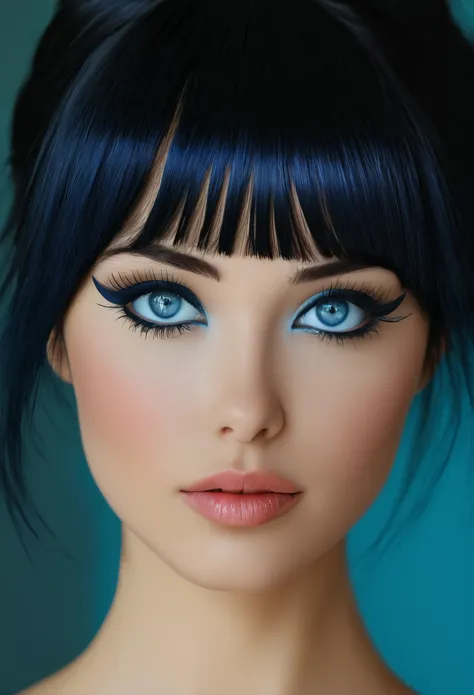 1girl, bellissima, black hair, blunt bangs, blue eyes, black eyeliner,