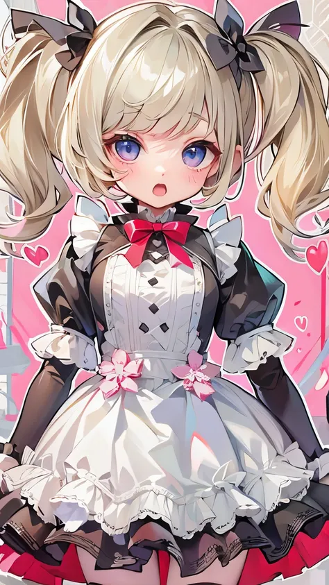 (highest quality、masterpiece、very detailed、one girl、cute face、silky short blonde、(((short hair with twin tails、short bob twin ta...