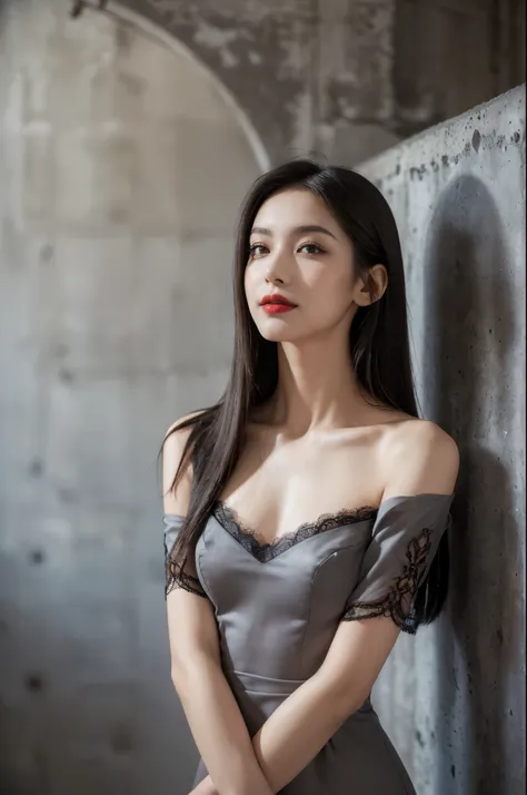 (((best quality))),(((ultra detailed))),(((masterpiece))),illustration,((1 beautiful girl,solo)),((slim,thin)),((small breasts,flat chest)),(shoulder length straight hair:1.2),summer afternoon,((unfinished concrete room,alluring,gray walls)),(short sleeves...