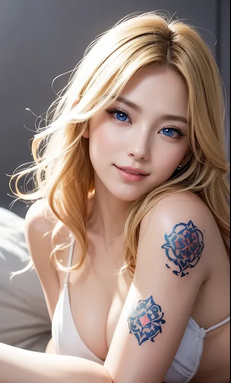 Full body photo、Front view、Masquerade、Wear a mask around your eyes、大人のwoman、Glowing Skin, (Detailed face),tattoo, jewelry, , night, blonde, Wavy Hair, beautiful soldier, attractive appearance, smile, Perfect Style, Perfect balance, Fine skin, Best image qu...