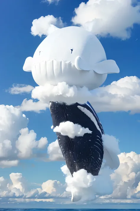 (((A giant whale made of marshmallow-like white clouds))), (((A whale&#39;s body covered in fluffy white clouds))), (((Soaring through the sky))), A dreamlike world, fly in the sky, Tower on the ground, (Bird&#39;s Eye View:1.3), (Highest quality, 8k, High...