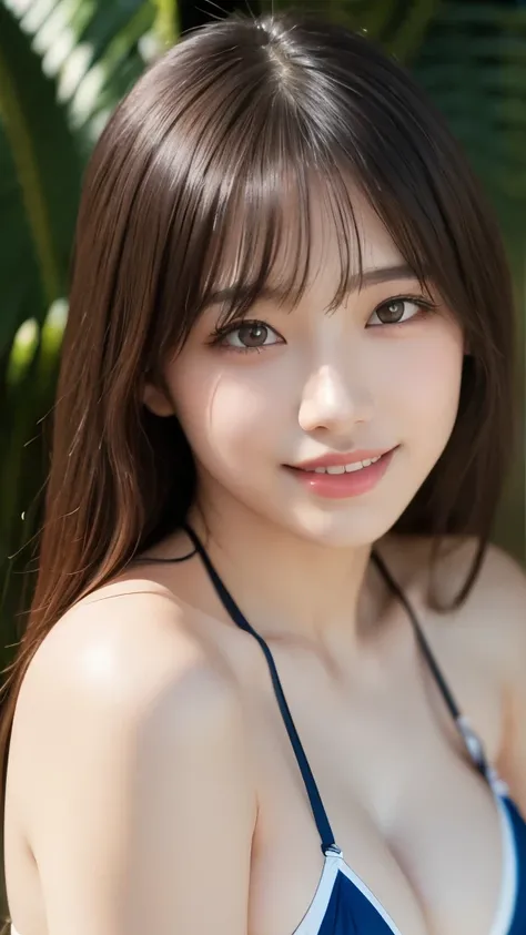 8k,Highest quality,(masterpiece:1.2),(Realistic),(Realistic:1.37),Ultra-high resolution,1 high school girl,smile,((Big Breasts)),Beautiful Eyes,(((Cute Bikini))),Tropical Beach,Perfect body,Perfect Fingers,Professional Lighting,gravure,Detailed face and sk...